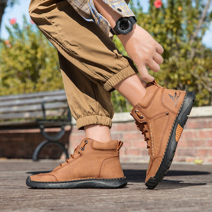 Men's Casual Leather Fashion Sneakers Ankle Chukka Boots Handmade Lightweight Loafers Mid-top Dress Boots Walking Driving Shoes (BOGO) (Discount auto-applies with 2 pairs in the cart.)