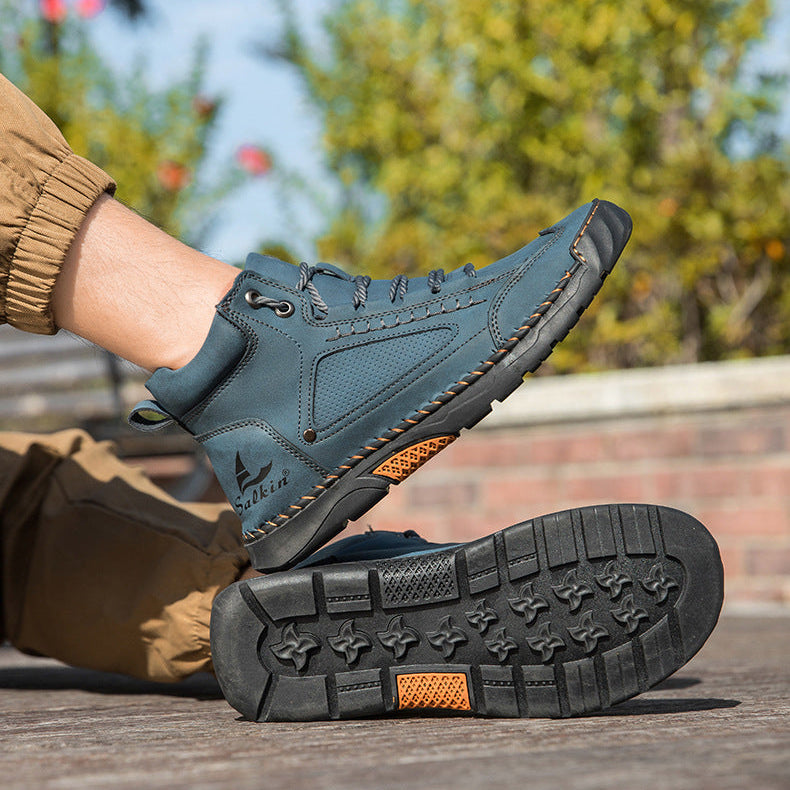 Men's Casual Leather Fashion Sneakers Ankle Chukka Boots Handmade Lightweight Loafers Mid-top Dress Boots Walking Driving Shoes (BOGO) (Discount auto-applies with 2 pairs in the cart.)