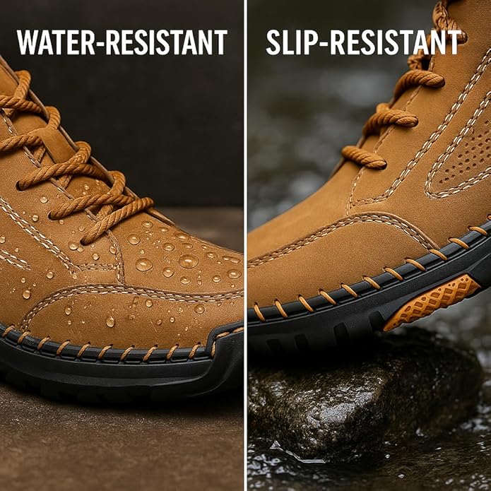 Men's Casual Leather Fashion Sneakers Ankle Chukka Boots Handmade Lightweight Loafers Mid-top Dress Boots Walking Driving Shoes (BOGO) (Discount auto-applies with 2 pairs in the cart.)