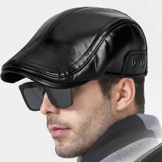 Mens Flat Caps Genuine Leather Tongue Cap Classic Adjustable Casual Driving Cabbie Hat