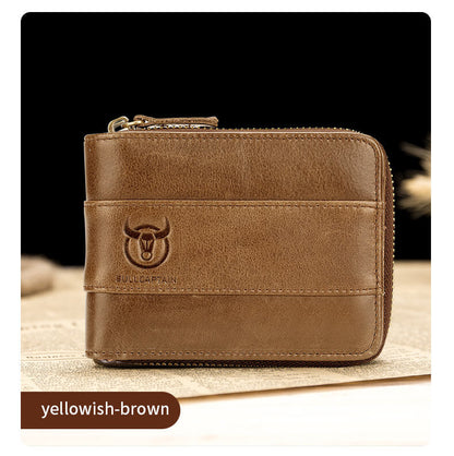 Genuine Leather Zipper Men Wallets Multi Card Slot ID Card Mini Holder Bags Bussiness Casual Coin Purse