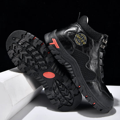 Vintage Men's Mid-Top Leather Loafers - Water-Resistant Daily Walking Boots with Non-Slip Outsole & Arch Support