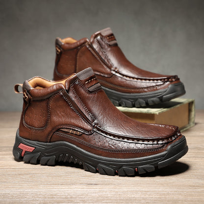 Men's Rugged Genuine Leather Chukka Boots - Slip-Resistant Outdoor Walking Shoes for All-Day Comfort
