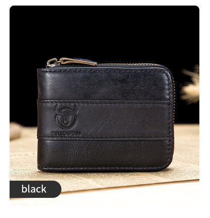 Genuine Leather Zipper Men Wallets Multi Card Slot ID Card Mini Holder Bags Bussiness Casual Coin Purse