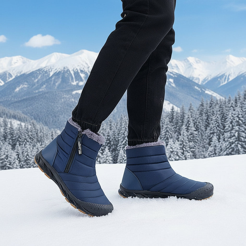 Warm Lined Snow Boots Zip Short Shaft Boots Flat Outdoor Comfortable Non-slip & Waterproof Winter Barefoot Shoe (Unisex) (BOGO) (Discount auto-applies with 2 pairs in the cart.)