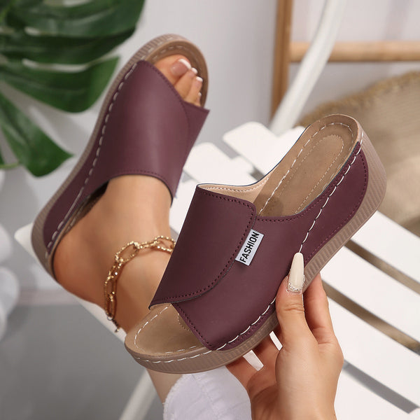 Women One-strap Wedge High Heel Sandals Summer Beach Outdoor Peep-toe Shoes
