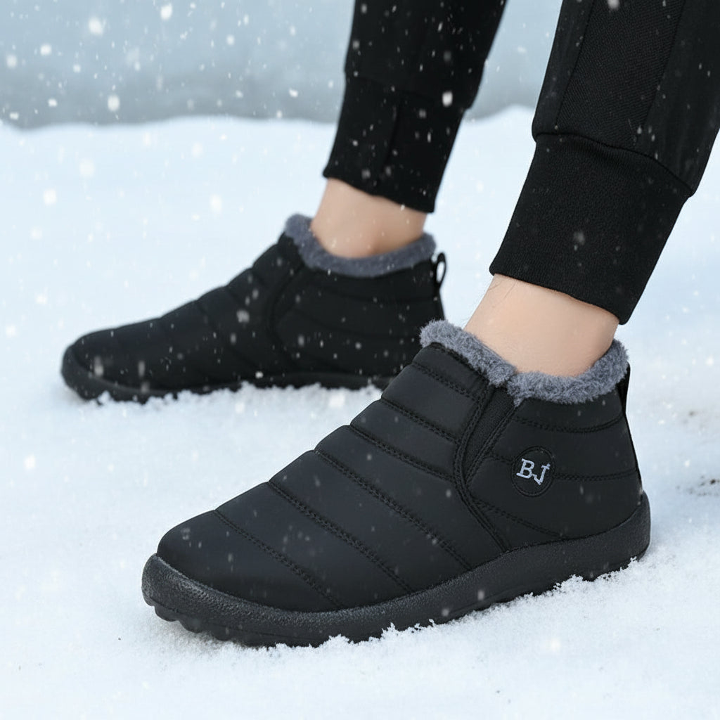 Kaegreel Men's Waterproof Warm Fur Lining Letter Slip On Ankle Boots