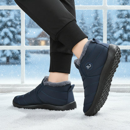 Kaegreel Men's Waterproof Warm Fur Lining Letter Slip On Ankle Boots