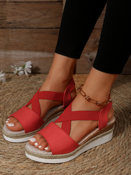 Women Summer Elastic Band Wedge Heel Thick Bottom Sandals Peep-toe Shoes