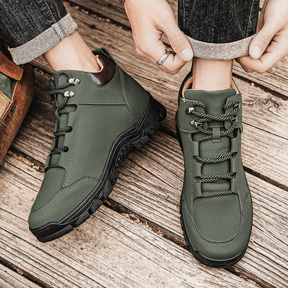 Classic Wheat Leather Mid-Top Adventure Boots - Lightweight Hiking Sneakers with Comfort Cushioned Sole