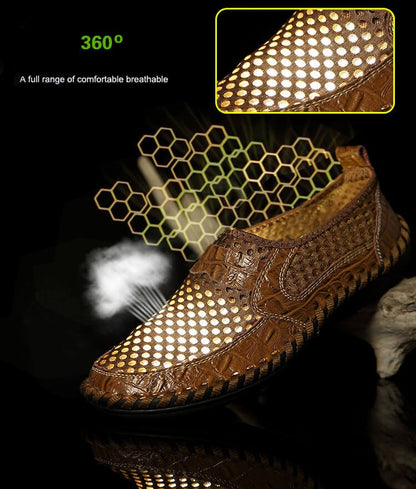 Kaegreel Men's Stitching Honeycomb Mesh Soft Loafers Breathable Outdoor Casual Shoes
