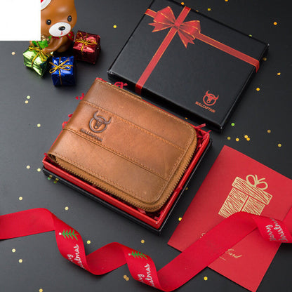 Genuine Leather Zipper Men Wallets Multi Card Slot ID Card Mini Holder Bags Bussiness Casual Coin Purse