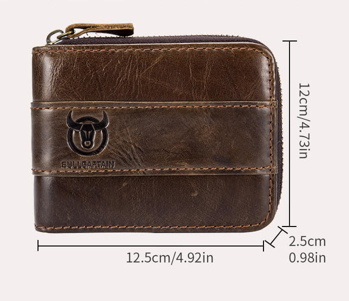 Genuine Leather Zipper Men Wallets Multi Card Slot ID Card Mini Holder Bags Bussiness Casual Coin Purse
