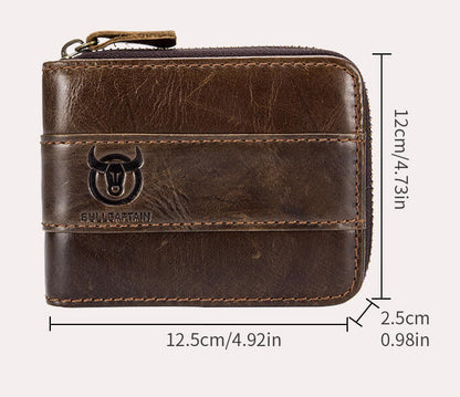 Genuine Leather Zipper Men Wallets Multi Card Slot ID Card Mini Holder Bags Bussiness Casual Coin Purse