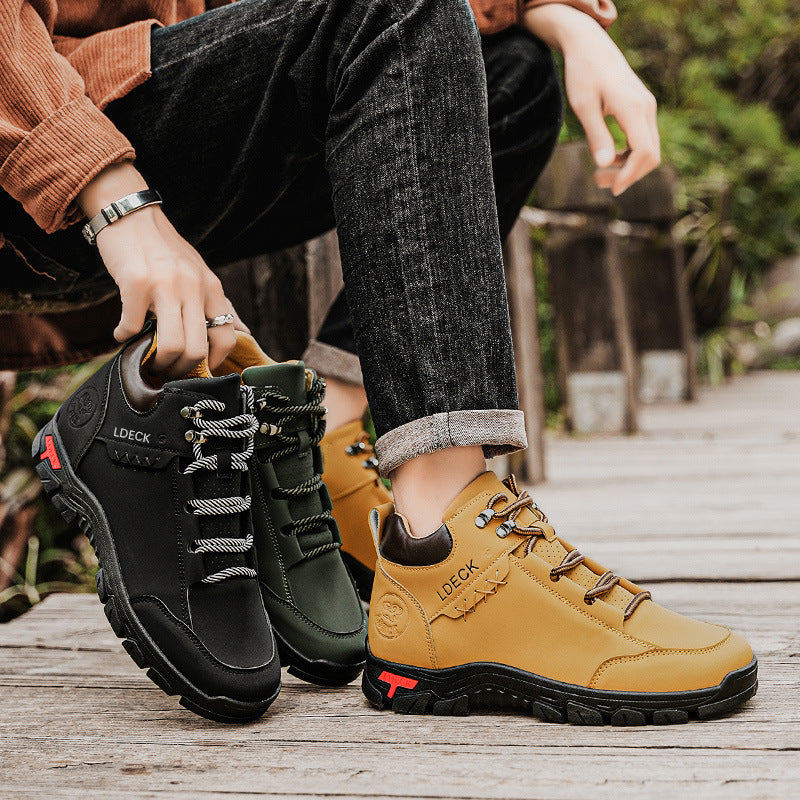 Classic Wheat Leather Mid-Top Adventure Boots - Lightweight Hiking Sneakers with Comfort Cushioned Sole