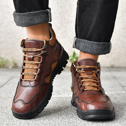 Vintage Men's Mid-Top Leather Loafers - Water-Resistant Daily Walking Boots with Non-Slip Outsole & Arch Support