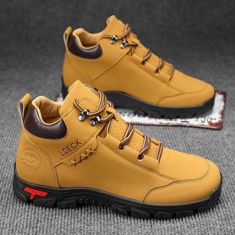 Classic Wheat Leather Mid-Top Adventure Boots - Lightweight Hiking Sneakers with Comfort Cushioned Sole