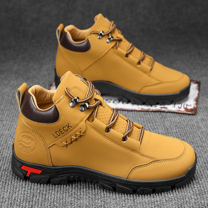 Classic Wheat Leather Mid-Top Adventure Boots - Lightweight Hiking Sneakers with Comfort Cushioned Sole
