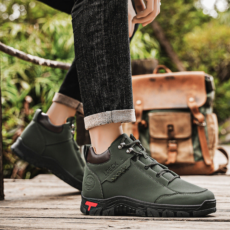 Classic Wheat Leather Mid-Top Adventure Boots - Lightweight Hiking Sneakers with Comfort Cushioned Sole