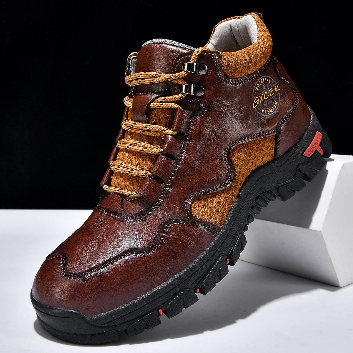 Vintage Men's Mid-Top Leather Loafers - Water-Resistant Daily Walking Boots with Non-Slip Outsole & Arch Support