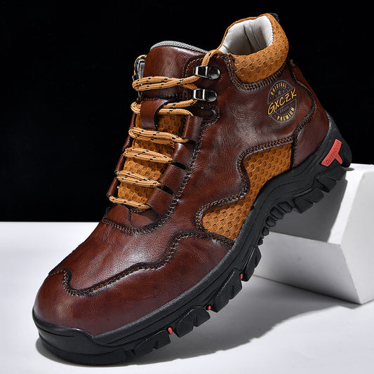 Vintage Men's Mid-Top Leather Loafers - Water-Resistant Daily Walking Boots with Non-Slip Outsole & Arch Support