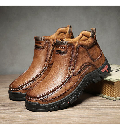 Men's Rugged Genuine Leather Chukka Boots - Slip-Resistant Outdoor Walking Shoes for All-Day Comfort