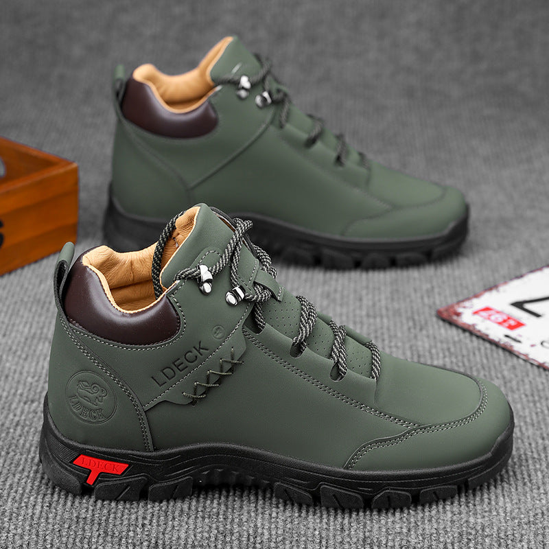 Classic Wheat Leather Mid-Top Adventure Boots - Lightweight Hiking Sneakers with Comfort Cushioned Sole