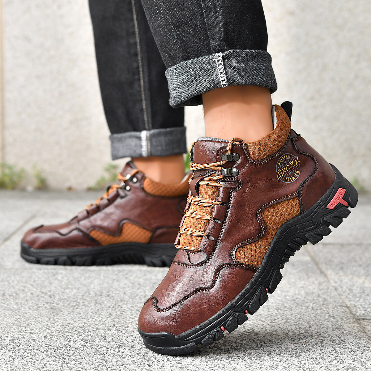 Vintage Men's Mid-Top Leather Loafers - Water-Resistant Daily Walking Boots with Non-Slip Outsole & Arch Support