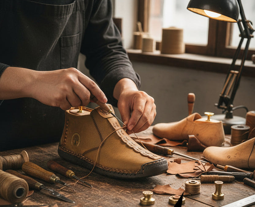 Kaegreel Men's Hand Stitching Leather Non Slip Side Zipper Casual Boots