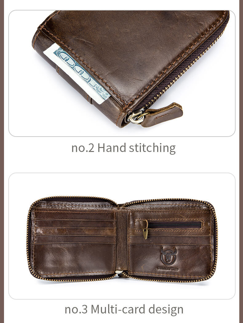 Genuine Leather Zipper Men Wallets Multi Card Slot ID Card Mini Holder Bags Bussiness Casual Coin Purse