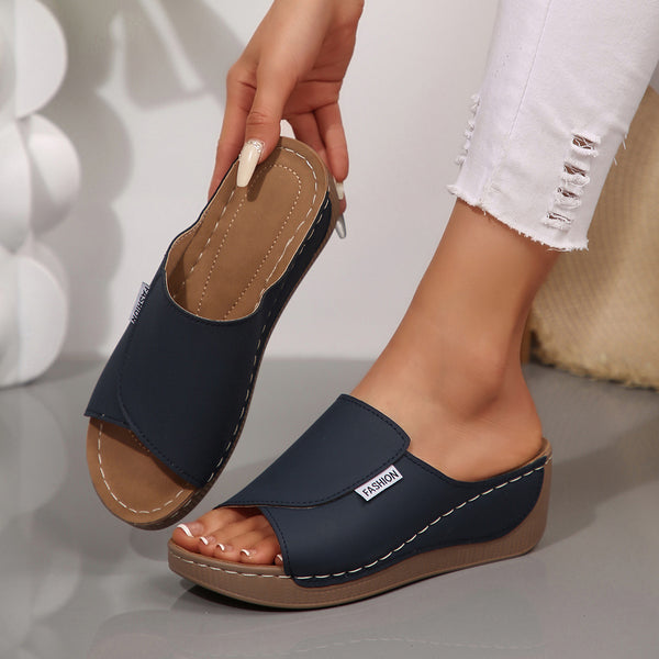 Women One-strap Wedge High Heel Sandals Summer Beach Outdoor Peep-toe Shoes