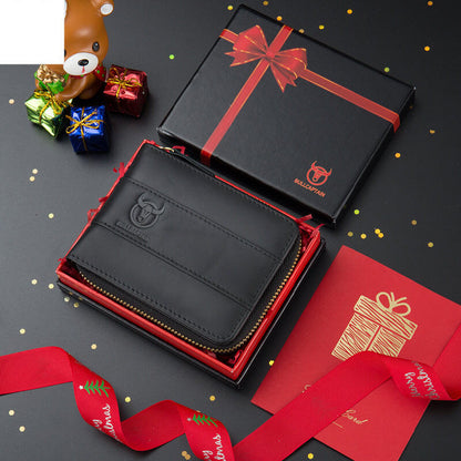 Genuine Leather Zipper Men Wallets Multi Card Slot ID Card Mini Holder Bags Bussiness Casual Coin Purse