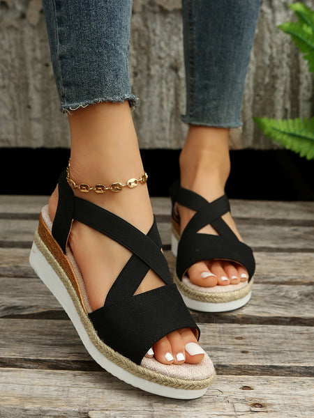 Women Summer Elastic Band Wedge Heel Thick Bottom Sandals Peep-toe Shoes
