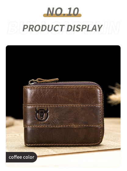Genuine Leather Zipper Men Wallets Multi Card Slot ID Card Mini Holder Bags Bussiness Casual Coin Purse