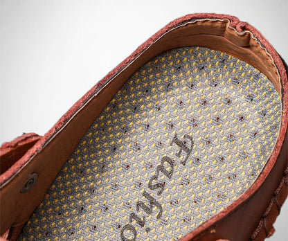 Kaegreel Men's Summer Hand Stitching Soft Outdoor Closed Toe Leather Beach Sandals Slippers