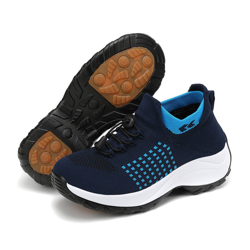 Scarpe da donna di grandi dimensioni, scarpe da mamma, scarpe a dondolo, scarpe calzini, scarpe da donna a maglia volante casual, scarpe con sola con la sola