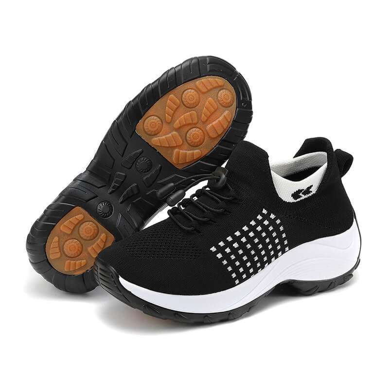 Scarpe da donna di grandi dimensioni, scarpe da mamma, scarpe a dondolo, scarpe calzini, scarpe da donna a maglia volante casual, scarpe con sola con la sola
