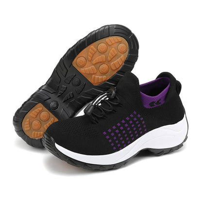 Scarpe da donna di grandi dimensioni, scarpe da mamma, scarpe a dondolo, scarpe calzini, scarpe da donna a maglia volante casual, scarpe con sola con la sola