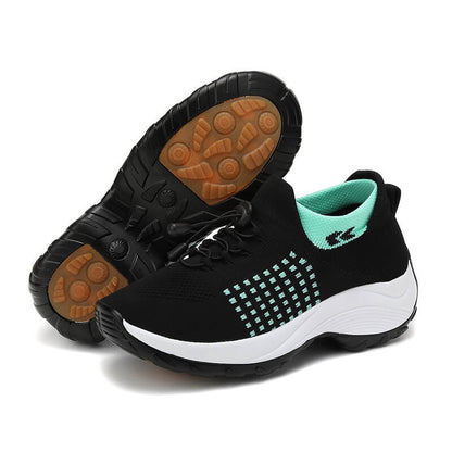 Scarpe da donna di grandi dimensioni, scarpe da mamma, scarpe a dondolo, scarpe calzini, scarpe da donna a maglia volante casual, scarpe con sola con la sola