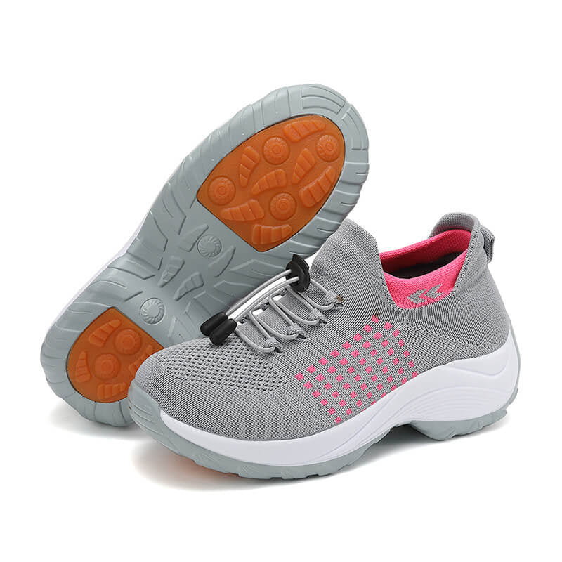 Scarpe da donna di grandi dimensioni, scarpe da mamma, scarpe a dondolo, scarpe calzini, scarpe da donna a maglia volante casual, scarpe con sola con la sola