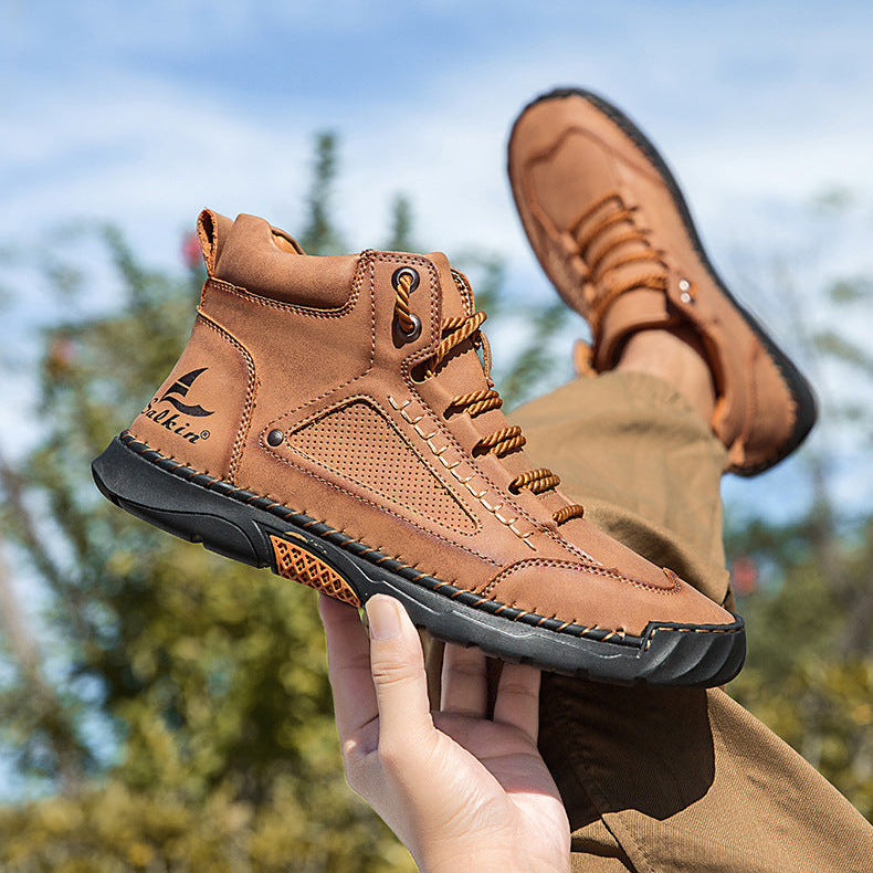 Men's Casual Leather Fashion Sneakers Ankle Chukka Boots Handmade Lightweight Loafers Mid-top Dress Boots Walking Driving Shoes (BOGO) (Discount auto-applies with 2 pairs in the cart.)