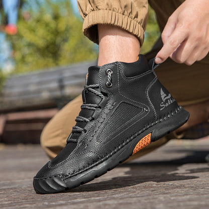 Men's Casual Leather Fashion Sneakers Ankle Chukka Boots Handmade Lightweight Loafers Mid-top Dress Boots Walking Driving Shoes (BOGO) (Discount auto-applies with 2 pairs in the cart.)