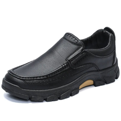 Kaegreel Men's Cow Leather Waterproof Comfy Non Slip Soft Slip On Casual Shoes(Runs Small, Choose One Size Larger)