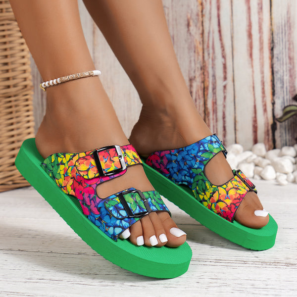 kaegreel belt buckle sandals slippers 31560 green flower