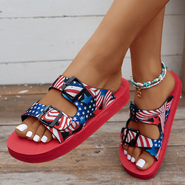 kaegreel belt buckle sandals slippers 31560 red flag