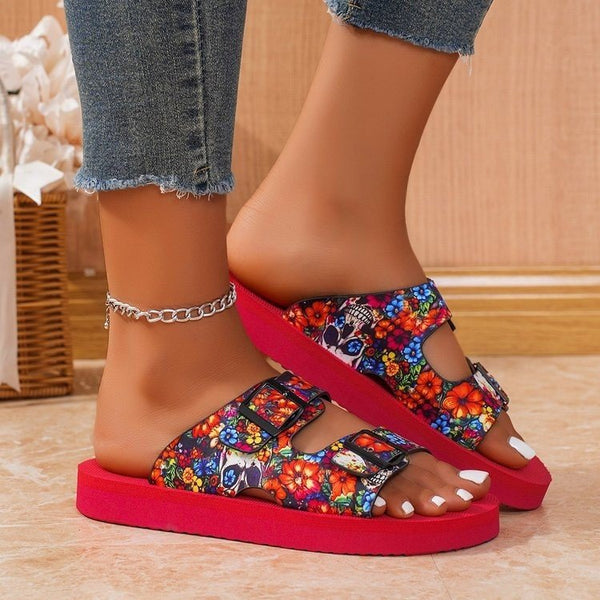 kaegreel belt buckle sandals slippers 31560 red skull