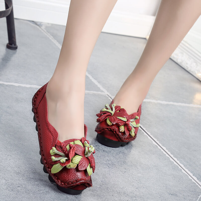 Mocassini piatti di scarpe in pelle di grano da donna