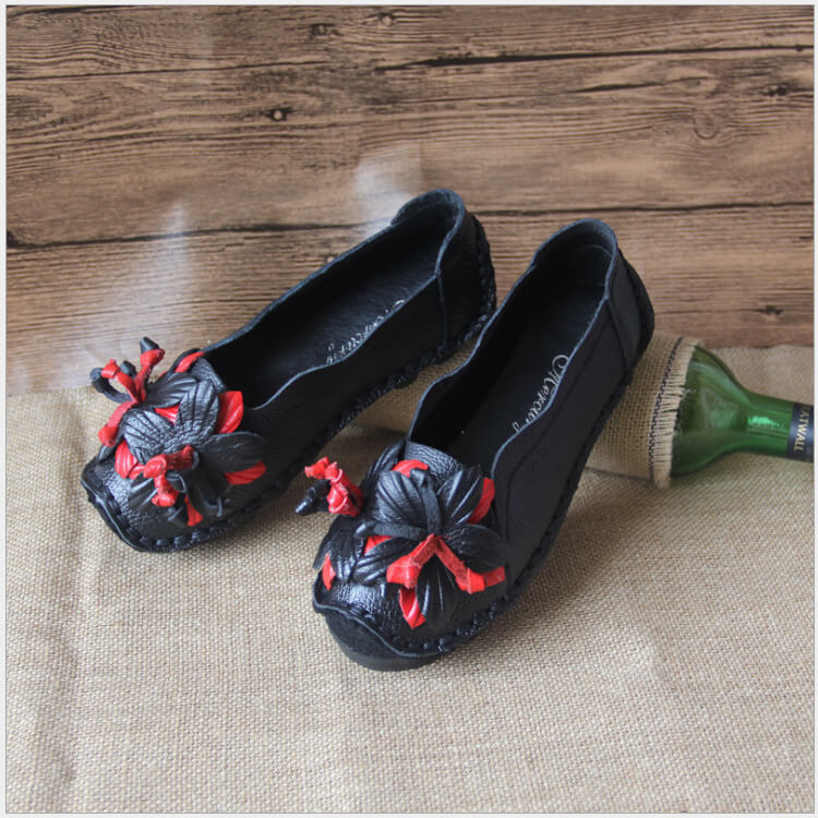 Mocassini piatti di scarpe in pelle di grano da donna