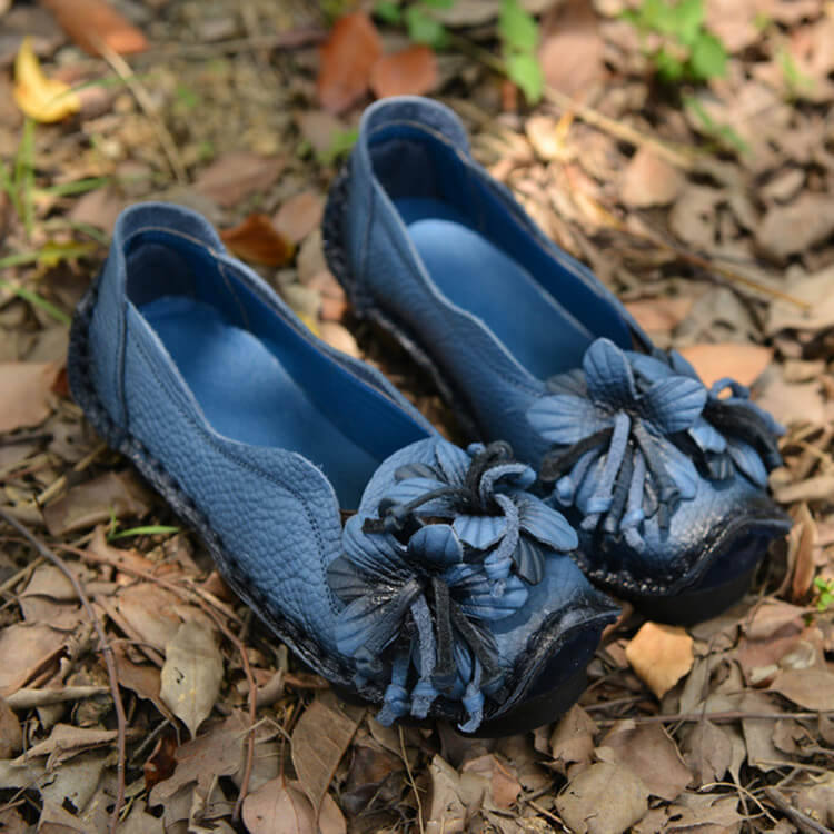 Mocassini piatti di scarpe in pelle di grano da donna