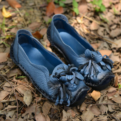 Mocassini piatti di scarpe in pelle di grano da donna